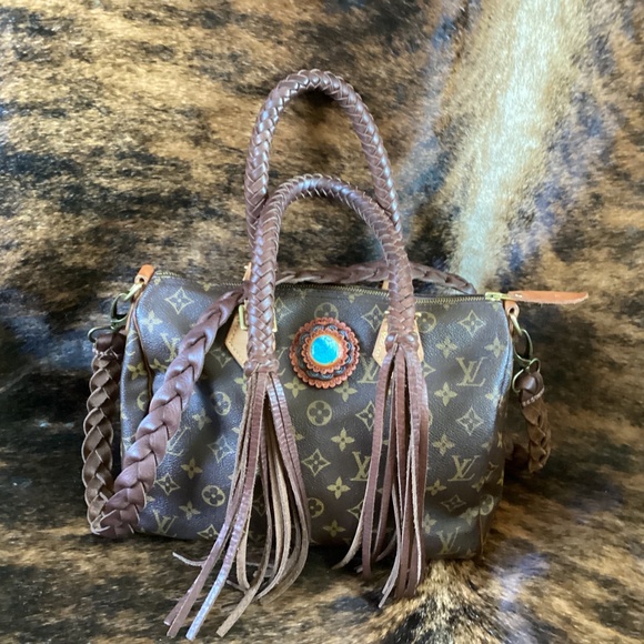 Revamped Vintage Speedy Louis Vuitton Chocolate Braiding Turquoise - Picture 14 of 14